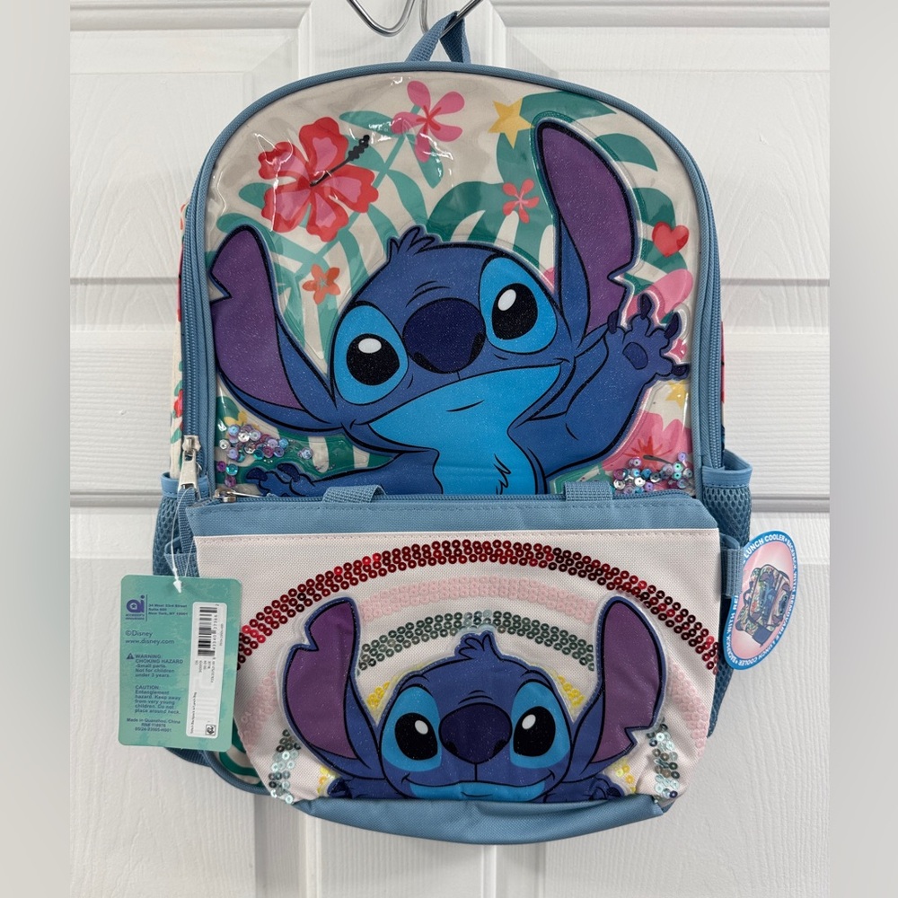 Disney Stitch Kids Backpack and Pouch - Blue and Purple